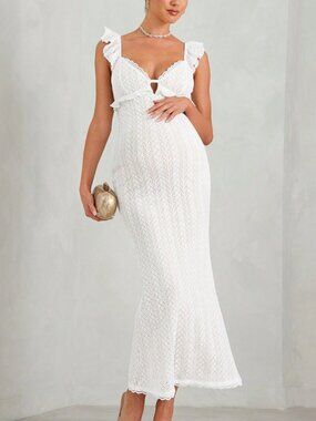 White Elegant Maternity Crochet Off-Shoulder Dress